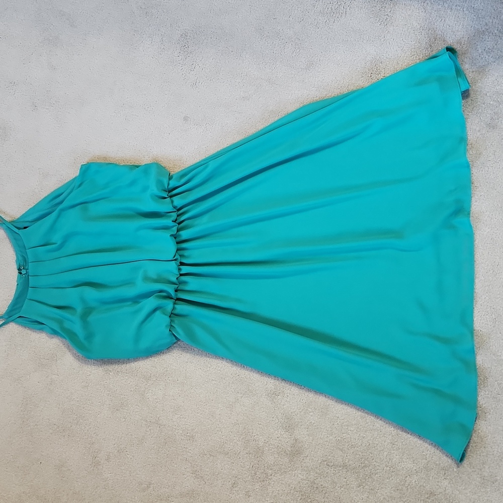Nine West Green Chiffon Sleeveless Pleated Top Gathered Waist Dress- 4